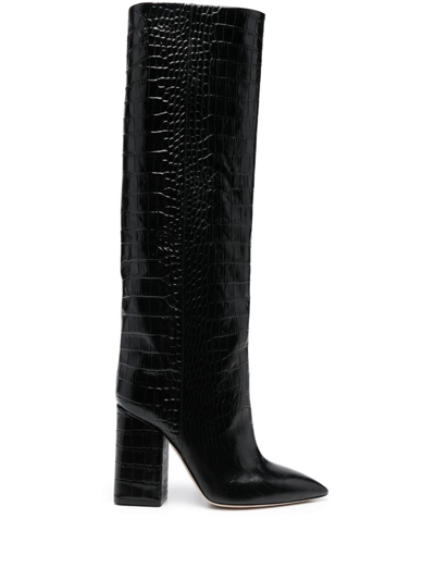 Paris Texas 70mm Anja Croc Embossed Tall Boots In Black