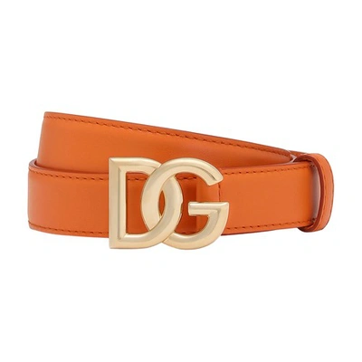 Dolce & Gabbana Calfskin Belt With Dg Logo In Orange