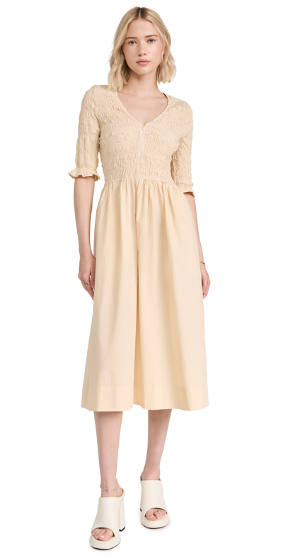 Sea Juni Smocked Cotton Midi Dress In Cream