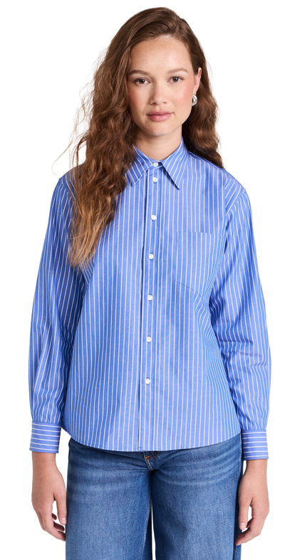 Nili Lotan Telma Shirt In Blue/ White Stripe