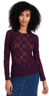 HANKY PANKY SIGNATURE LACE UNLINED LONG SLEEVE TOP DRIED CHERRY