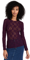 Hanky Panky Signature Lace Unlined Long Sleeve Top In Dried Cherry