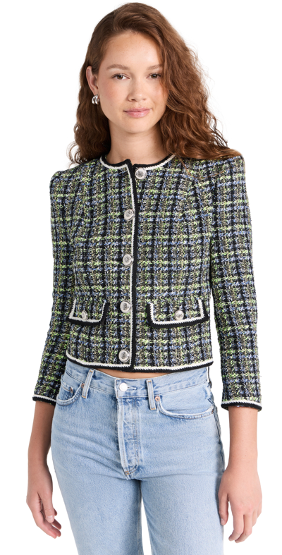 Veronica Beard Ceres Checked Cotton-blend Tweed Jacket In Navy Chartreuse
