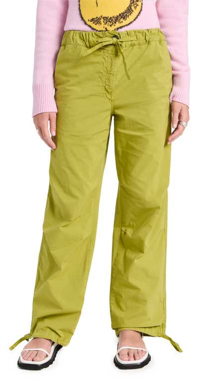 Ganni Washed Cotton Canvas Draw String Trousers In Spinach Green