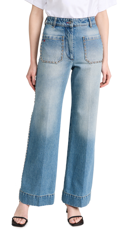 Victoria Beckham Alina Jeans In Mid Vintage Wash / Studs