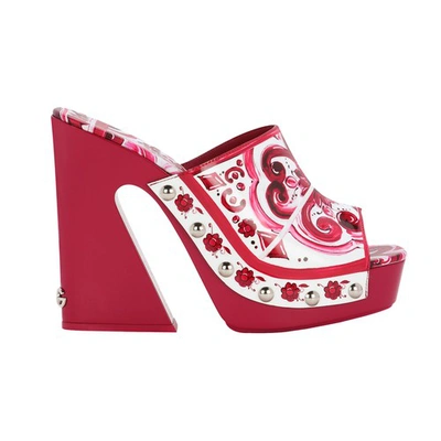 Dolce & Gabbana Majolica-print Mules In Azulejos_fdo_fucsia