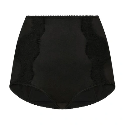 Dolce & Gabbana Satin High-waisted Panties With Lace Details In Black