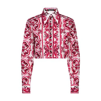 Dolce & Gabbana Maiolica-print Cropped Shirt In Multicolor