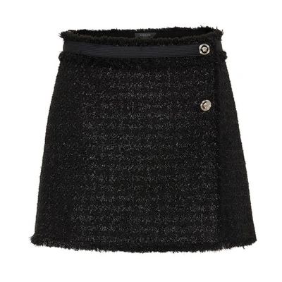 Versace Lurex Tweed Mini Skirt In Black