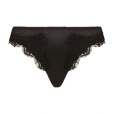 Dolce & Gabbana Satin Thong With Lace In Black