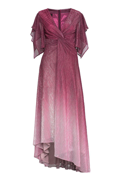 Talbot Runhof Metallic Voile Asymmetric Dress In Red-purple Or Grape