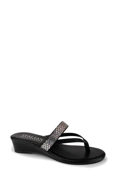 Italian Shoemakers Ashi Wedge Thong Sandal In Black