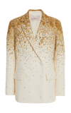 VALENTINO EMBROIDERED DOUBLE-BREASTED WOOL-BLEND BLAZER