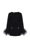 VALENTINO FEATHER-TRIMMED EMBROIDERED VISCOSE SWEATER