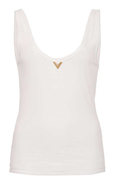 Valentino Ribbed Cotton-blend Jersey Top In White