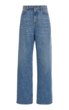Valentino High-rise Denim Wide-leg Pants In Medium Wash