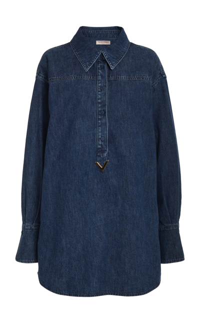 Valentino Collared Denim Mini Dress In Medium Wash