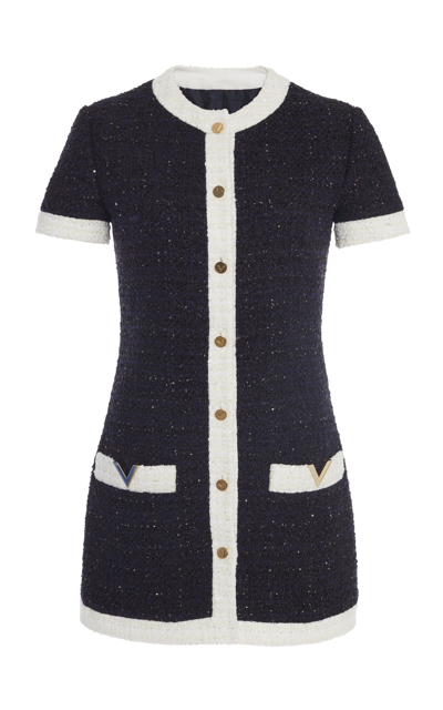 Valentino Tweed Mini Dress In Navy Lurex & Avorio