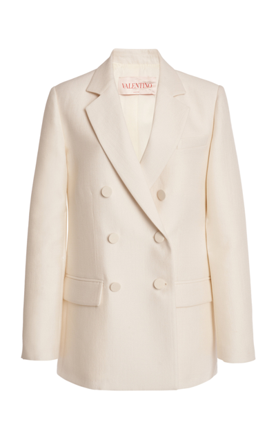 Valentino Double-breasted Wool Blend Jacket In White