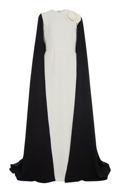 Valentino Cape-detailed Silk Gown In Black,white