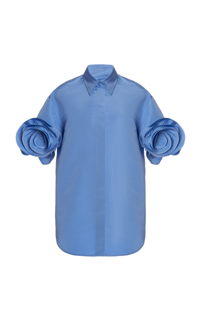 Valentino Flower-detailed Cotton Shirt In Blue