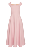 Valentino Floral-embroidered Wool-blend Midi Dress In Pink