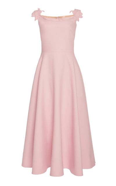 Valentino Floral-embroidered Wool-blend Midi Dress In Pink