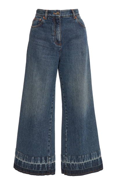 Valentino High-rise Denim Wide-leg Pants In Dark Wash