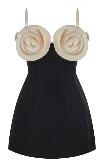 Valentino Floral-detailed Wool-blend Mini Dress In Black,white