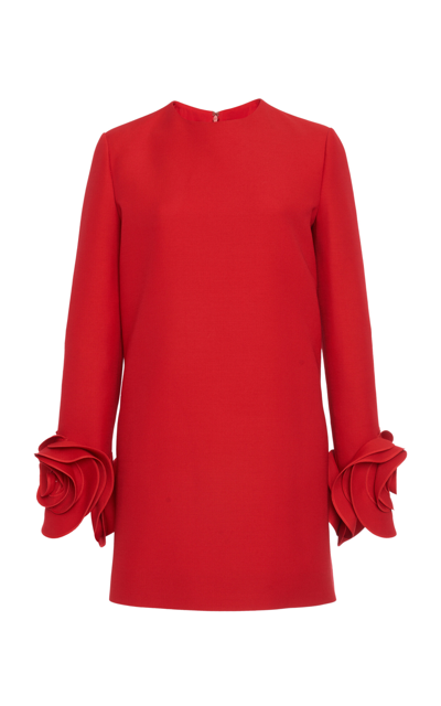 Valentino Cuff-detailed Wool-blend Mini Dress In Rot