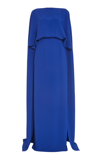 Valentino Silk Boat Neckline Dress With Cape Design In Blue