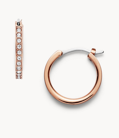 Fossil Women's Rose Gold-tone Stainless Steel Hoop Earrings In Pink