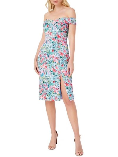 Aidan Mattox Womens Floral Midi Cocktail And Party Dress In Blue