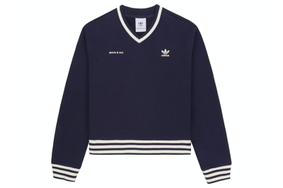 Pre-owned Adidas Originals X Sporty & Rich V-neck Sweatshirt Navy/cream