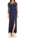 ADRIANNA PAPELL WOMENS BEADED EMBROIDERED EVENING DRESS