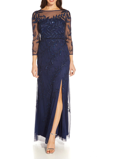 Adrianna Papell Womens Beaded Embroidered Evening Dress In Multi