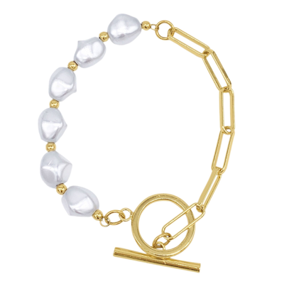 Adornia Chain Toggle Pearl Bracelet In White