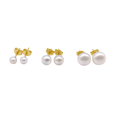 Adornia Freshwater Pearl Stud Set Gold In White