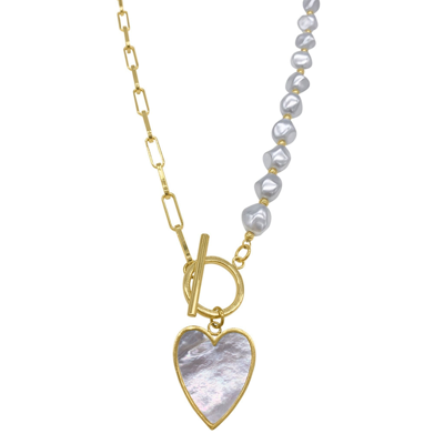 Adornia Pearl And Chain Heart Toggle Necklace In White