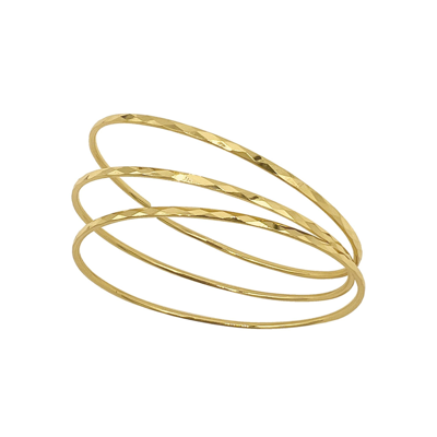 ADORNIA HAMMERED 3MM BANGLE SET GOLD