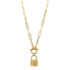 Adornia 14k Gold Plated Water Resistant Paper Clip Chain Lock Toggle Necklace In Yellow