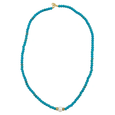 Adornia 17.5" Faux Turquoise Beaded Necklace With Imitation Pearl In Blue