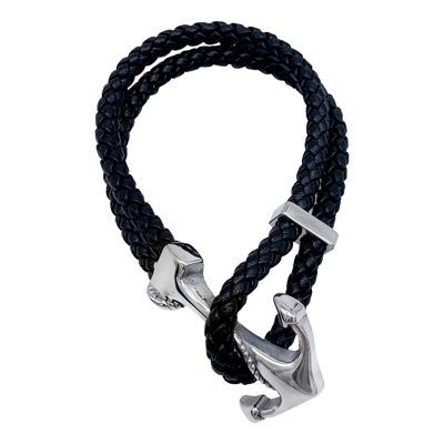 Adornia Water Resistant Leather And Anchor Hook Bracelet Silver