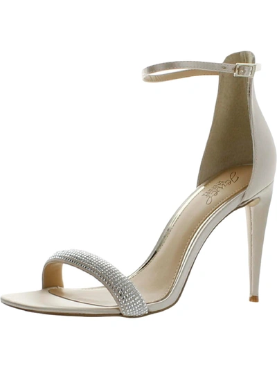 Jewel Badgley Mischka Easter Womens Ankle Strap Square Toe Heels In Silver