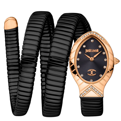 Just Cavalli Women's Snake Black Dial Watch In Gold