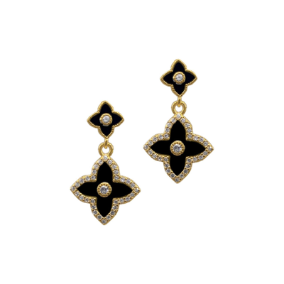 Adornia 14k Yellow Gold Plated Black Flower Drop Earrings