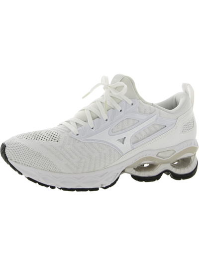 Mizuno Wave Creation Waveknit Mens Fitness Lifestyle Athletic And Training Shoes In White