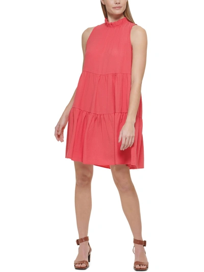 Calvin Klein Womens Ruffled Mini Fit & Flare Dress In Pink