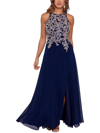 BETSY & ADAM PETITES WOMENS EMBROIDERED MAXI EVENING DRESS