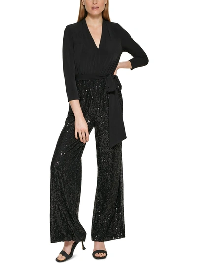 Calvin Klein Womens Sequined Wide-leg Jumpsuit In Black